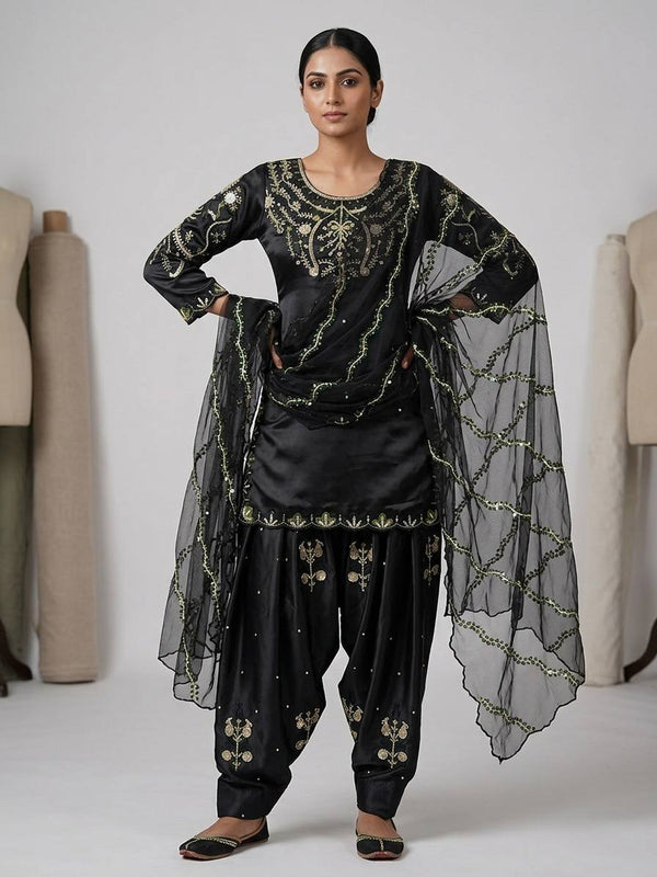 Heavy Japan Satin Material With Embroidery sequence Work Top With Farshi Salwar