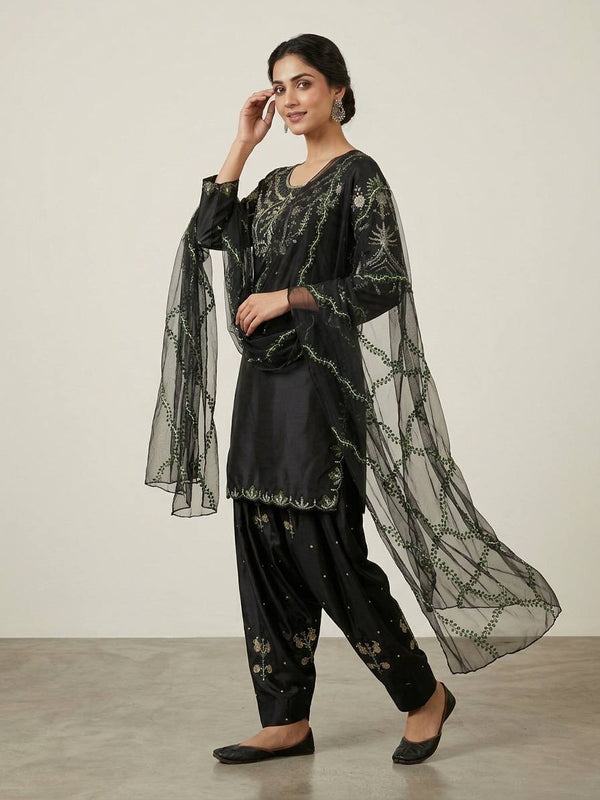 Heavy Japan Satin Material With Embroidery sequence Work Top With Farshi Salwar