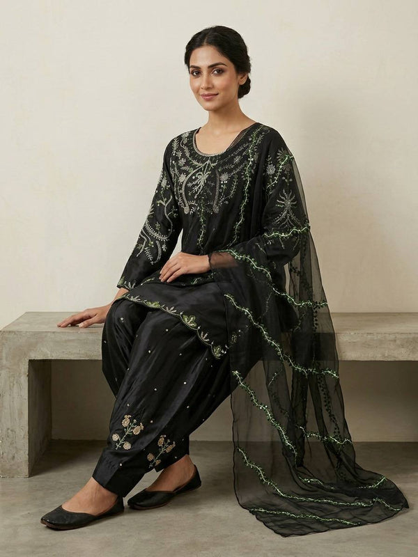 Heavy Japan Satin Material With Embroidery sequence Work Top With Farshi Salwar