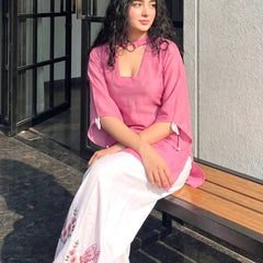 Pure Roman Silk With Fancy Sleeves And Tassels Palazzo Suit Set