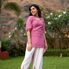 Pure Roman Silk With Fancy Sleeves And Tassels Palazzo Suit Set