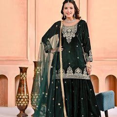 Pure Heavy Viscose Velvet Sharara Palazzo Suit Set