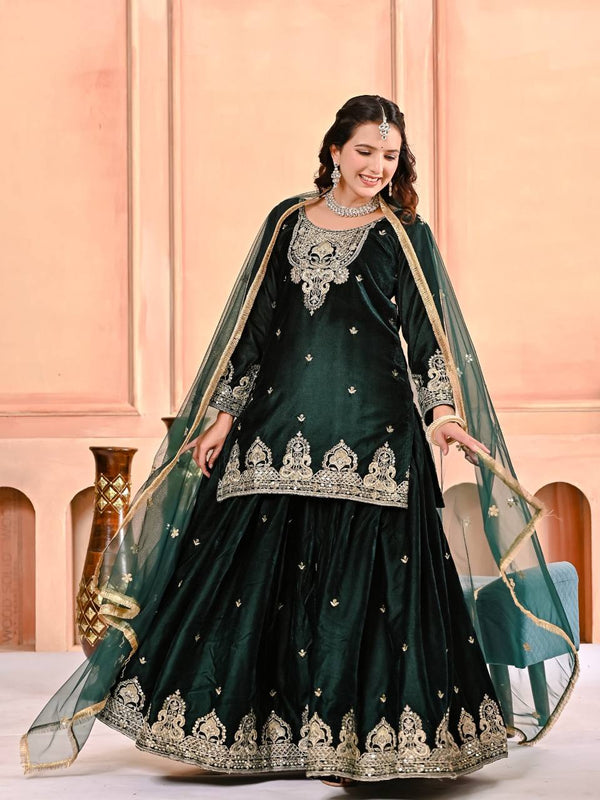 Pure Heavy Viscose Velvet Sharara Palazzo Suit Set