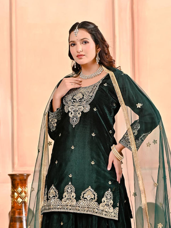 Pure Heavy Viscose Velvet Sharara Palazzo Suit Set