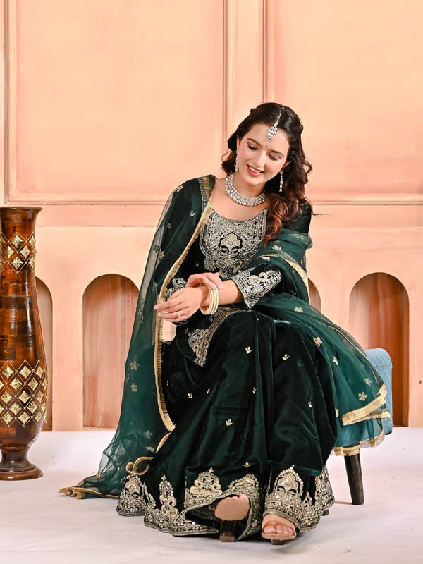 Pure Heavy Viscose Velvet Sharara Palazzo Suit Set