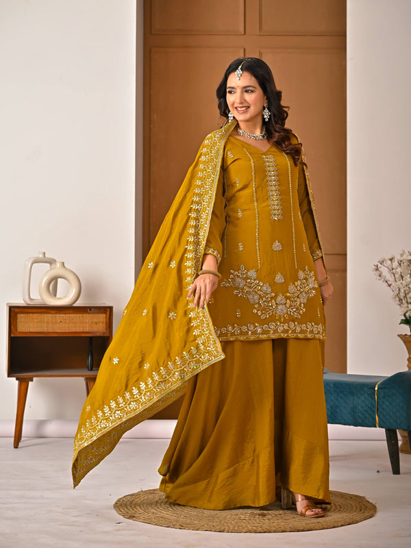 Heavy NC Vichitra Material With Beads Hand Work Sharara Palazzo Suit Set