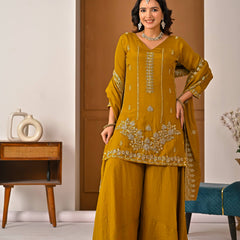 Heavy NC Vichitra Material With Beads Hand Work Sharara Palazzo Suit Set