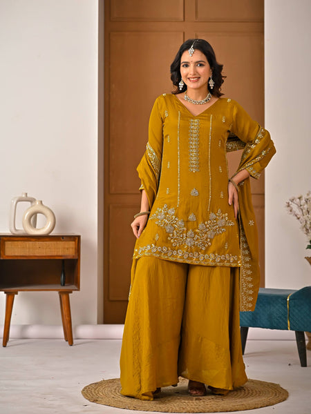 Heavy NC Vichitra Material With Beads Hand Work Sharara Palazzo Suit Set
