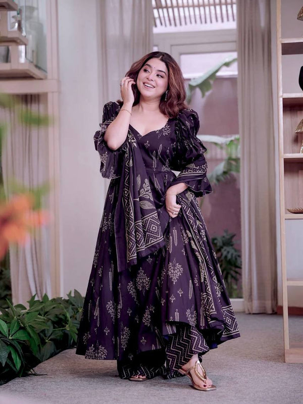 Maslin Cotton With Digital Print Work Anarkali Suit
