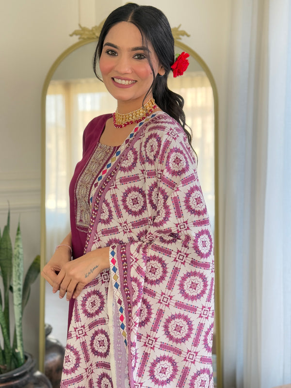 Rayon With Embroidery Kurti Pant Set With Dupatta