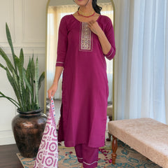Rayon With Embroidery Kurti Pant Set With Dupatta