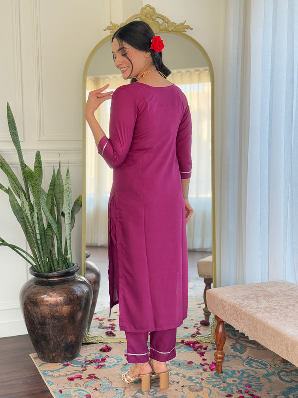 Rayon With Embroidery Kurti Pant Set With Dupatta