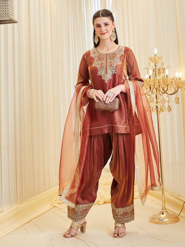 Designer Party Wear Look top with farshi salwar Heavy Fandy Silk Material With Embroidery sequence work