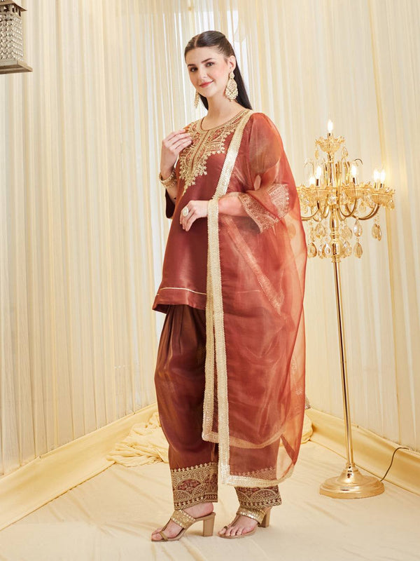 Designer Party Wear Look top with farshi salwar Heavy Fandy Silk Material With Embroidery sequence work