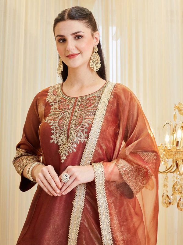 Designer Party Wear Look top with farshi salwar Heavy Fandy Silk Material With Embroidery sequence work