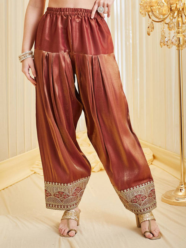 Designer Party Wear Look top with farshi salwar Heavy Fandy Silk Material With Embroidery sequence work