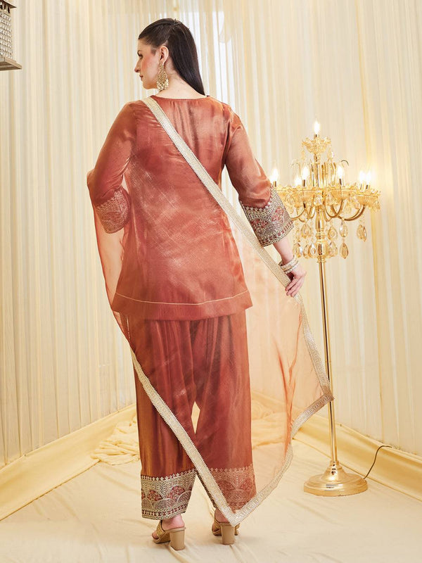 Designer Party Wear Look top with farshi salwar Heavy Fandy Silk Material With Embroidery sequence work