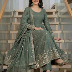 Heavy Crunchy Silk Material With 5mm Sequence Embroidery Work Anarkali Suit