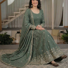 Heavy Crunchy Silk Material With 5mm Sequence Embroidery Work Anarkali Suit