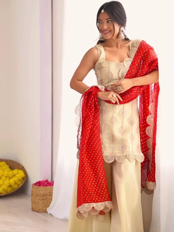 Natural Crepe Silk Sharara Palazzo Suit Set