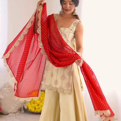 Natural Crepe Silk Sharara Palazzo Suit Set