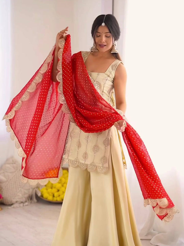 Natural Crepe Silk Sharara Palazzo Suit Set