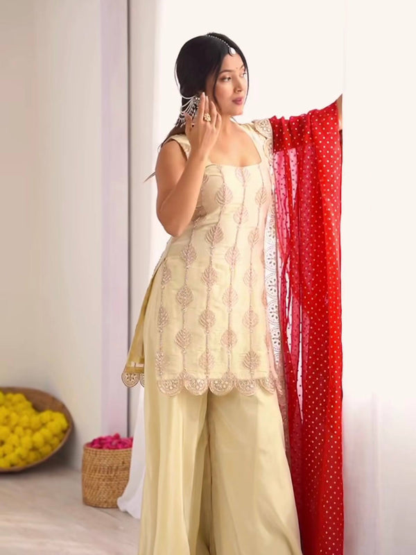 Natural Crepe Silk Sharara Palazzo Suit Set