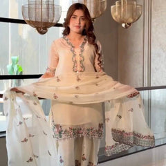 Pure Fendi Silk With Embroidery Sequence Work, Fancy Diamond Hand Work, Fancy Moti Latkan Border, And Sleeves Palazzo Suit Set