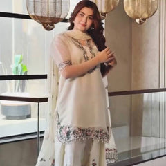 Pure Fendi Silk With Embroidery Sequence Work, Fancy Diamond Hand Work, Fancy Moti Latkan Border, And Sleeves Palazzo Suit Set