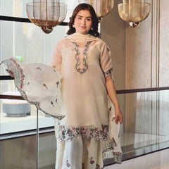Pure Fendi Silk With Embroidery Sequence Work, Fancy Diamond Hand Work, Fancy Moti Latkan Border, And Sleeves Palazzo Suit Set
