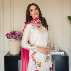 Heavy Roman Glass Silk Material With Multi Embroidery And Beads Moti Work Sharara Palazzo Suit Set