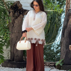 Pure Roman Silk With Embroidery Work Palazzo Suit Set