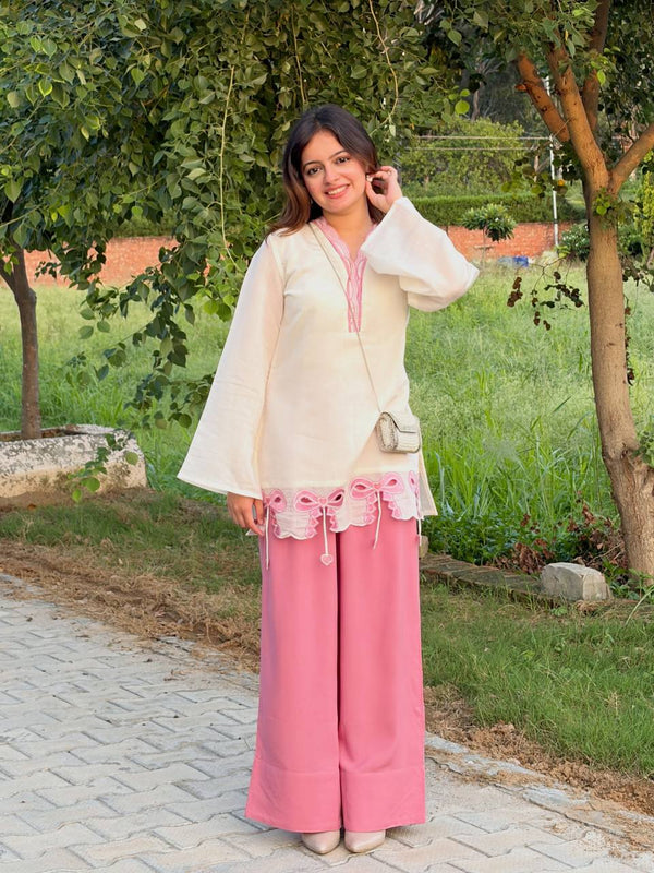 Pure Roman Silk With Embroidery Work Palazzo Suit Set