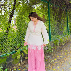 Pure Roman Silk With Embroidery Work Palazzo Suit Set