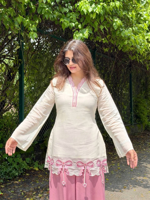 Pure Roman Silk With Embroidery Work Palazzo Suit Set