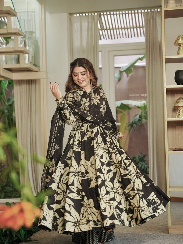 Maslin Cotton With Digital Print Work Anarkali Suit