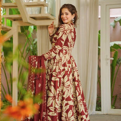 Maslin Cotton With Digital Print Work Anarkali Suit