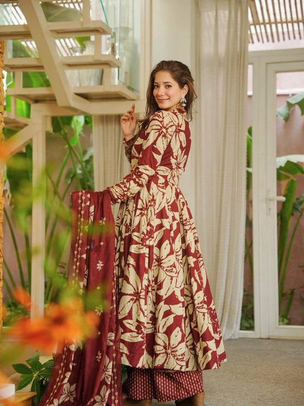 Maslin Cotton With Digital Print Work Anarkali Suit