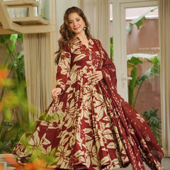 Maslin Cotton With Digital Print Work Anarkali Suit