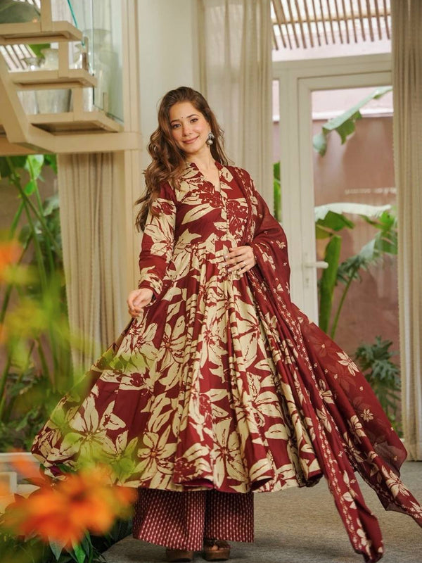 Maslin Cotton With Digital Print Work Anarkali Suit