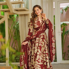 Maslin Cotton With Digital Print Work Anarkali Suit