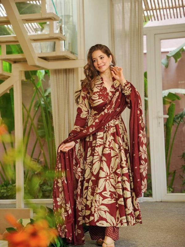 Maslin Cotton With Digital Print Work Anarkali Suit