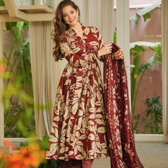 Maslin Cotton With Digital Print Work Anarkali Suit