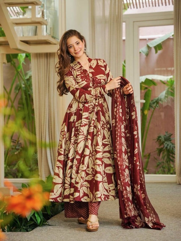 Maslin Cotton With Digital Print Work Anarkali Suit
