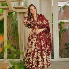 Maslin Cotton With Digital Print Work Anarkali Suit