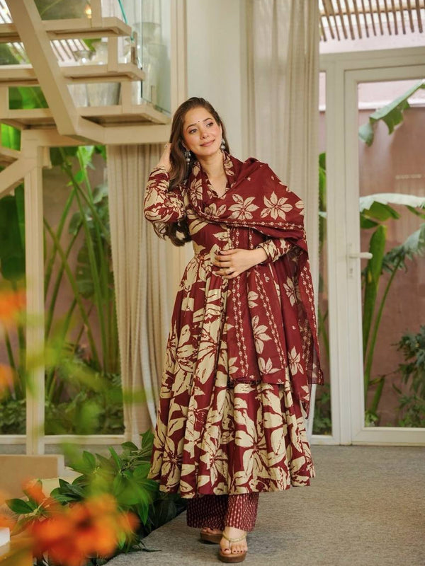 Maslin Cotton With Digital Print Work Anarkali Suit