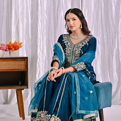 Pure Heavy Viscose Velvet With Heavy Embroidery Multi-Needle Sequence Work Sharara Palazzo Suit Set