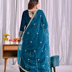 Pure Heavy Viscose Velvet With Heavy Embroidery Multi-Needle Sequence Work Sharara Palazzo Suit Set