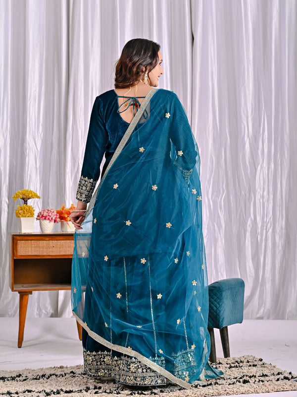 Pure Heavy Viscose Velvet With Heavy Embroidery Multi-Needle Sequence Work Sharara Palazzo Suit Set