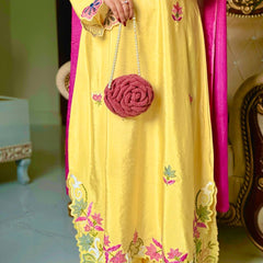 PURE HEAVY HO SILK AND LONG EMBROIDERY WORK TOP AND PLAZO PANT WITH DUPATTA